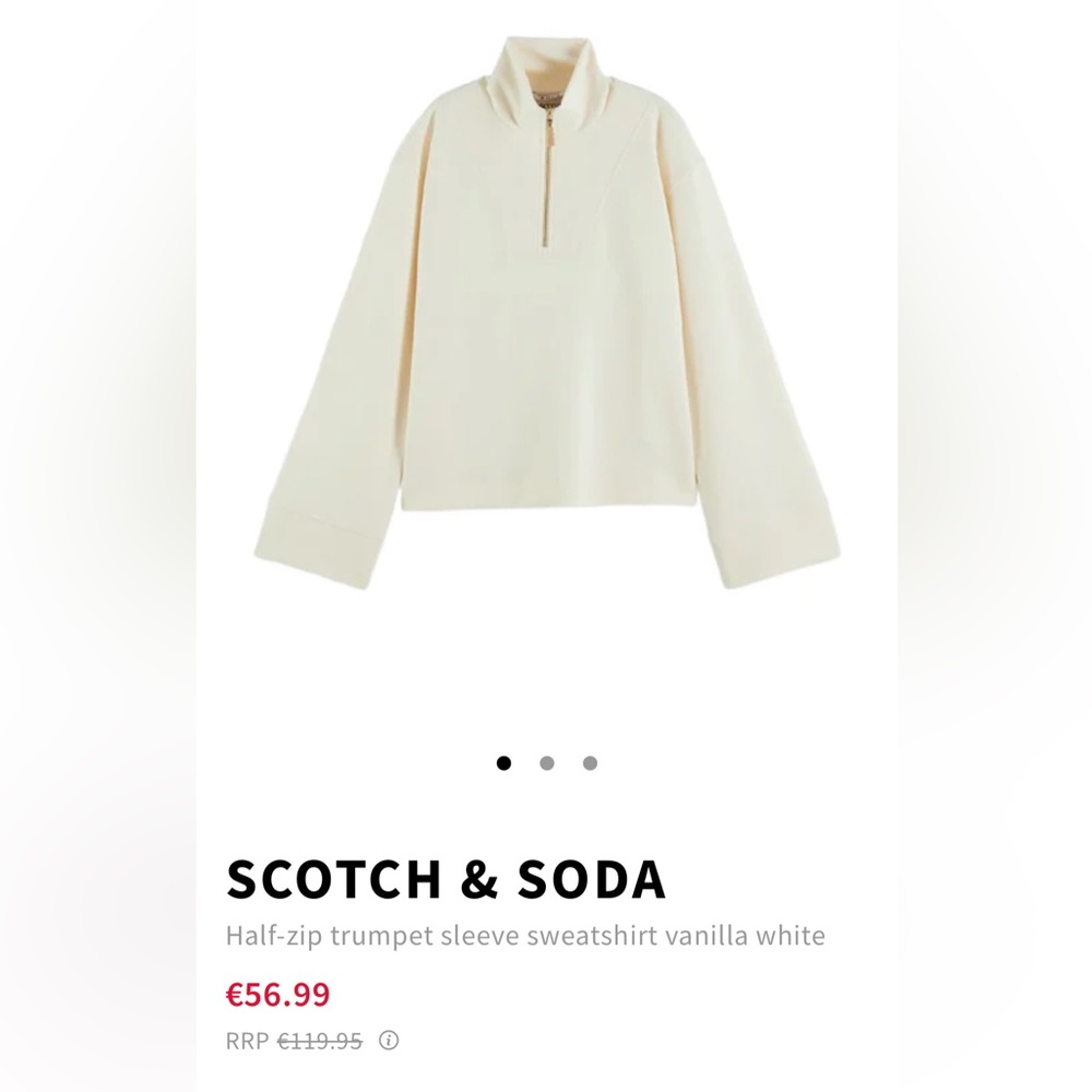 Scotch & Soda half-zip trumpet sleeve sweatshirt in vanilla white - Picture 7 of 7